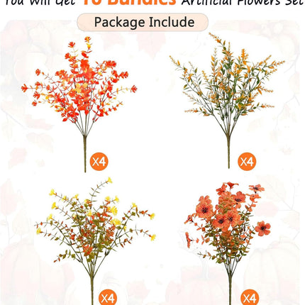 Artificial Mums Flowers 16 Bundles, UV-Resistant Fall Porch & Window Decor