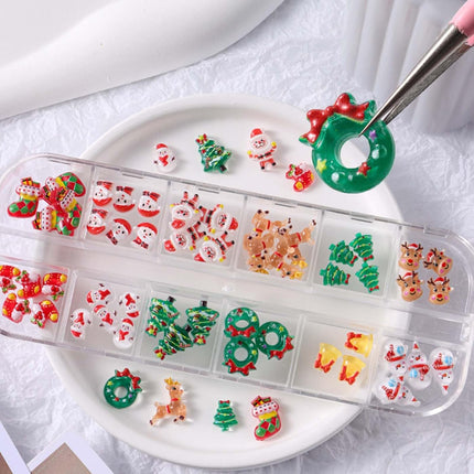 50PCS Christmas Nail Charms | Mini Snowman, Xmas Tree & Santa 3D Gems