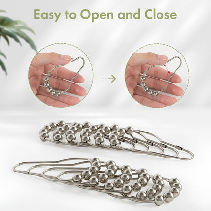12PCS Polished Nickel Shower Curtain Hooks, Rustproof Stainless Steel, Decorative