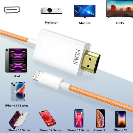 Lightning to HDMI Cable – 1080P HD AV Adapter for iPhone to TV/Projector