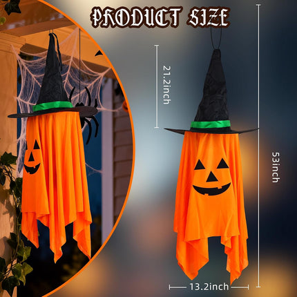 2-Pack Hanging Halloween Pumpkin Decorations, Witch Hat Ornaments for Yard & Garden