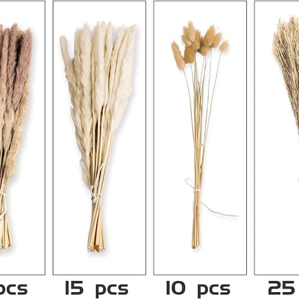65PCS Pampas Grass Decor – Dried Flowers, Bunny Tails & Boho Bouquet
