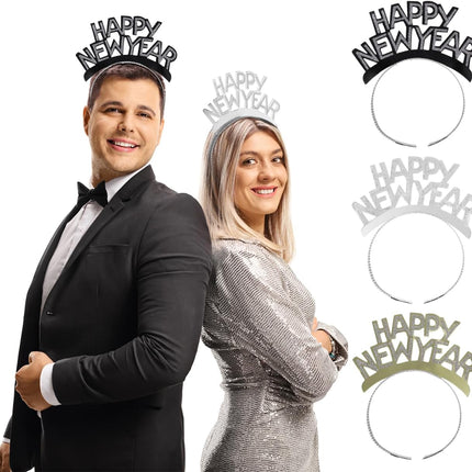 12 PCS Happy New Year Headband Tiara Gold Silver Black Party Favors