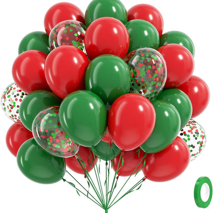 61pcs Green and Red Latex Balloons, 12-inch Confetti Balloons for Christmas & Birthday