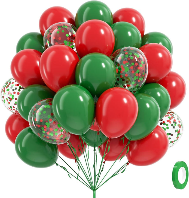 61pcs Green and Red Latex Balloons, 12-inch Confetti Balloons for Christmas & Birthday
