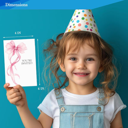 30 Pink Bow Birthday Invitations for Girls, Coquette Party Invites with Envelopes