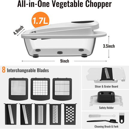 8 Blade Vegetable Chopper Mandoline Slicer with Container Onion Veggie Cutter