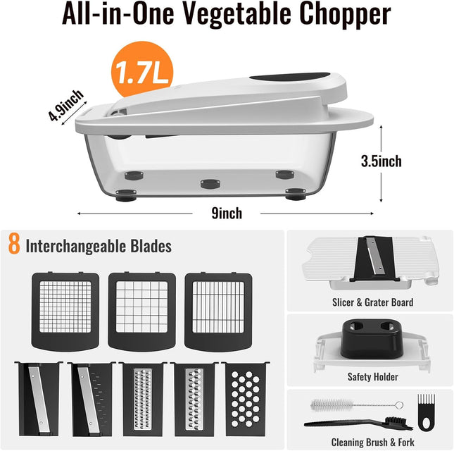 8 Blade Vegetable Chopper Mandoline Slicer with Container Onion Veggie Cutter