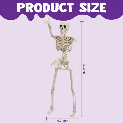2-Piece 16in Posable Halloween Skeletons, Movable Hanging Graveyard & Yard Decor
