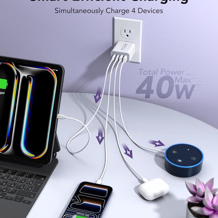 2-Pack 40W USB-C Charger – 4-Port Fast Charging Adapter for iPhone & iPad