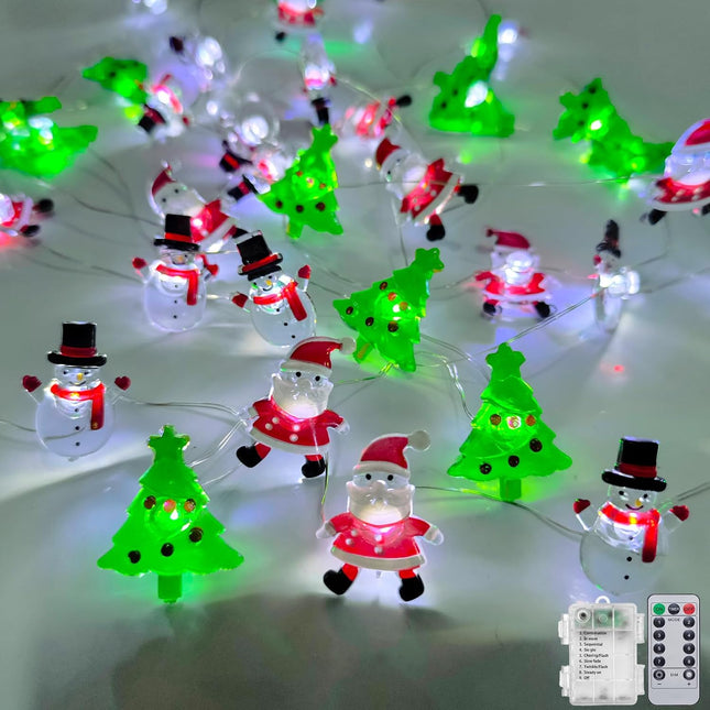 Christmas Lights Decorations – 17ft 50 LED Battery-Operated Lights with Santa, Snowman & Tree