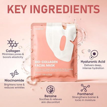Bio-Collagen Hydrogel Face Masks 8ct, Hydrating Soothing Overnight Korean Skincare