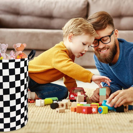 Boys Laundry Hamper – Kids Toy & Clothes Organizer Bin, Racing Flag Design