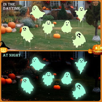 6-Piece Halloween Glow-in-the-Dark Ghost Yard Signs with Stakes, Outdoor Lawn Decor