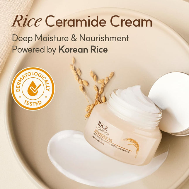 Rice Ceramide Cream Hydrating Face Moisturizer Dry Combination Skin 1.69 oz