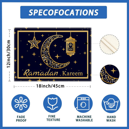 Black Gold Moon Stars Lantern Placemats – Set of 4 for Ramadan Table Decor