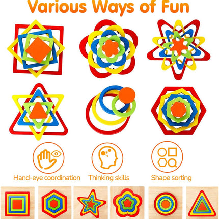 Montessori Wooden Shape Sorting Puzzle Toy for Toddlers 1-3 Years Old