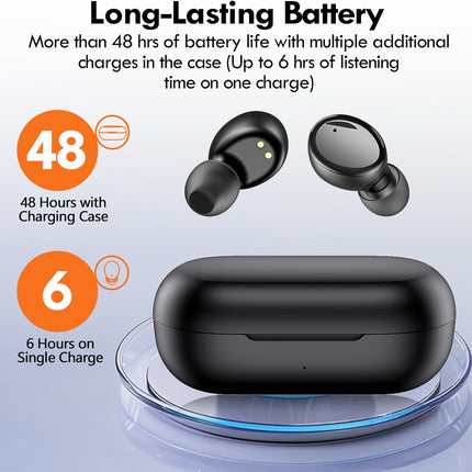 True Wireless Bluetooth 5.3 Earbuds 48H Playtime In-Ear Headphones Black