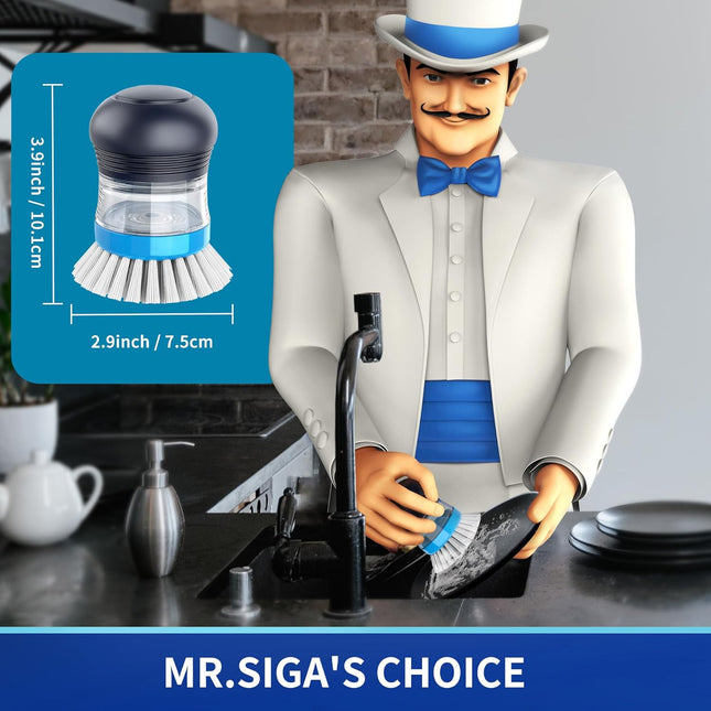 2 Pack Soap Dispensing Palm Brush Kitchen Dish Pot Pan Scrubber Blue