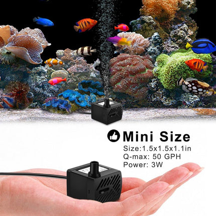 50GPH 3W Mini Submersible Water Pump with 3.3FT Tubing for Aquarium, Pond & Fountain