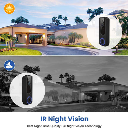 1080p WiFi Video Doorbell – Battery, AI Motion, Two-Way Talk, Night Vision
