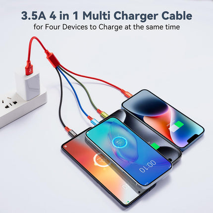 2-Pack 1Ft 4-in-1 Multi Charging Cable – USB, Type-C, Micro USB Fast Charge