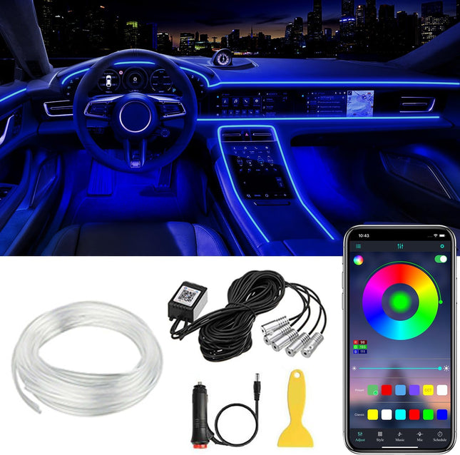 Interior Car LED Strip Lights, 5-in-1 RGB, 16M Colors, Music Mode, 236" Fiber Optic
