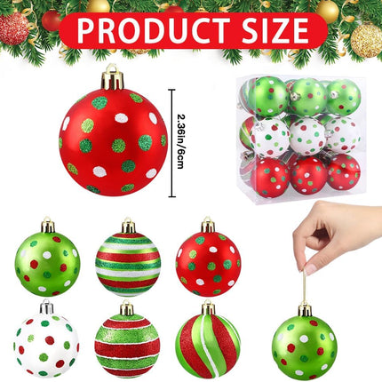 18 pcs Christmas Ball Ornaments – 2.4" Red & Green Glitter Candy Swirl Baubles