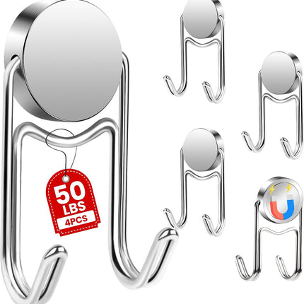 4-Pack Magnetic Hooks – 50lb+ Heavy Duty Magnets for Fridge & Toolbox
