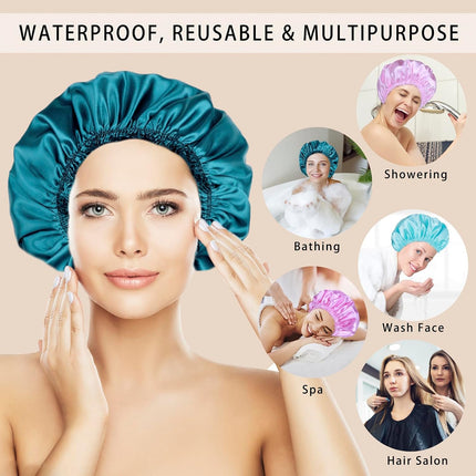 Shower Caps for Women – 4 Pack, Reusable, Double Waterproof, Solid Color
