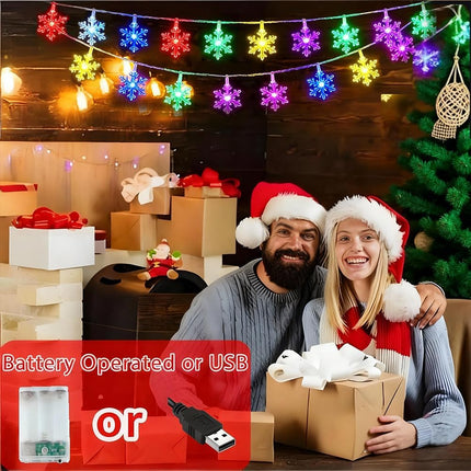 9.8FT 20 LED Snowflake String Lights Battery Operated Colorful Christmas Lights