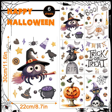 6-Sheet Halloween Ghost Window Clings, Spider Cat Crow Pumpkin Glass Decals