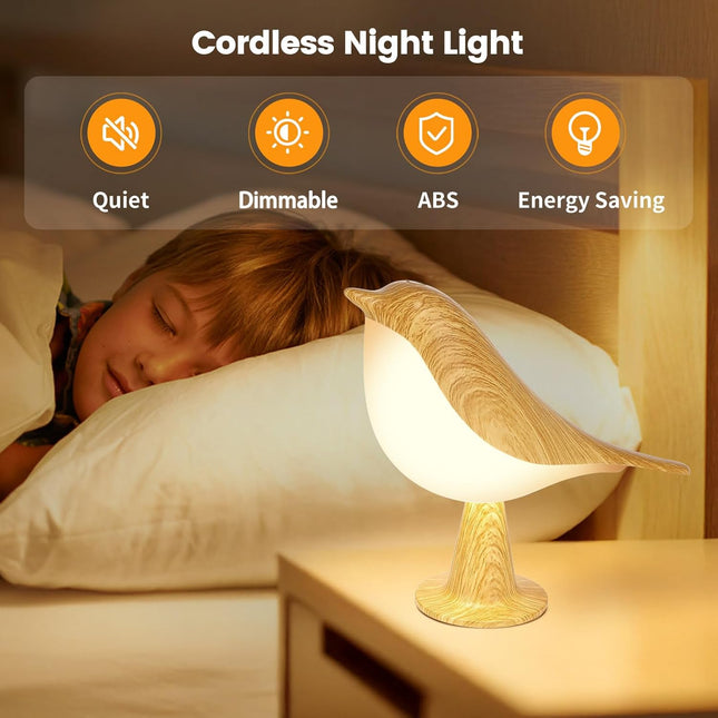Small Cute Bird Table Lamp – Touch Night Light, 3-Way Dimmable USB Rechargeable