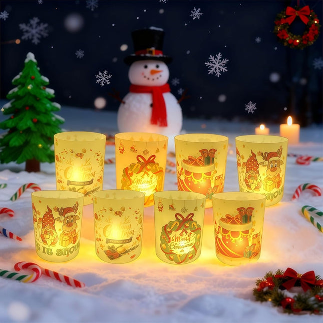 Merry Christmas Table Centerpiece – 8 PCS Candle Shade Covers for Home