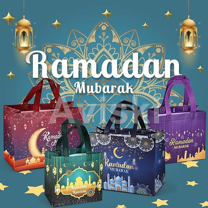 8PCS Ramadan Mubarak Reusable Gift Bags – Multicolor, Non-Woven, Islamic Design