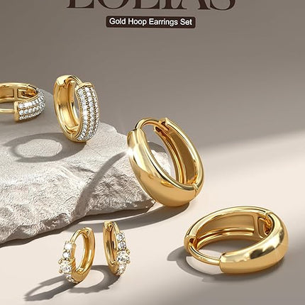 Small 14K Gold Plated Hoop Earrings – Hypoallergenic, 3 Pairs for Women