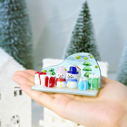 Christmas Snowman Figurine | Handmade Blown Glass Ornament with Gift Box
