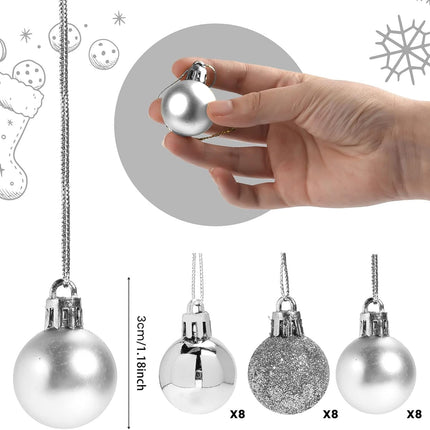 24-Pack Mini Silver Christmas Balls – Shatterproof Tree & Party Decorations