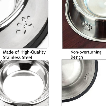 2 Stainless Steel Pet Bowls – Shallow Cat & Dog Feeding Bowls with Non-Slip Base