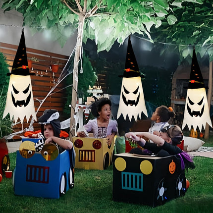3-Piece 31.5in Halloween Hanging Ghosts, Glowing Witch Hat Decor for Yard & Party