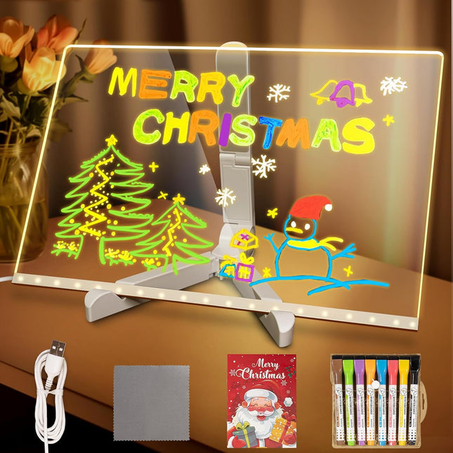 LED Drawing Board 12"x8" with Stand – 8 Colorful Lights for Enhanced Creativity