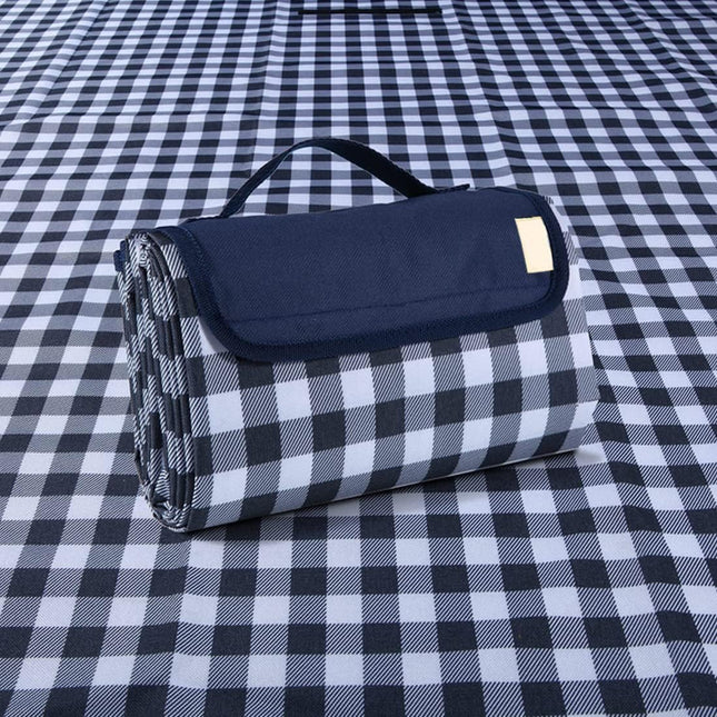Large Waterproof Picnic Blanket 80 × 60 Inch, Sandproof Foldable Beach Mat, Dark Blue