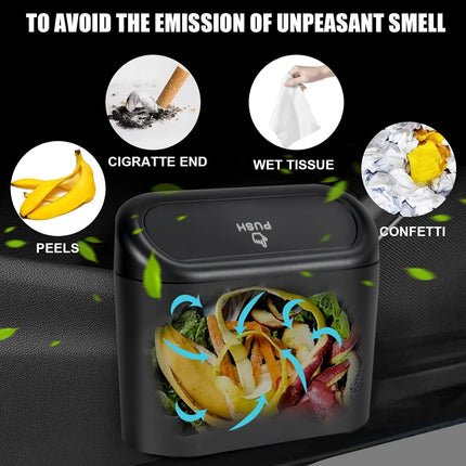 2-Pack Mini Car Trash Can with Lid & 150 Trash Bags – Car Garbage Bin for Front & Back Seats