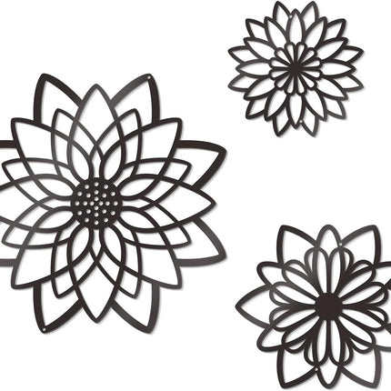 3-Piece Metal Flower Wall Decor – Black Farmhouse Art for Home & Office