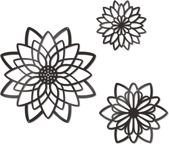 3-Piece Metal Flower Wall Decor – Black Farmhouse Art for Home & Office