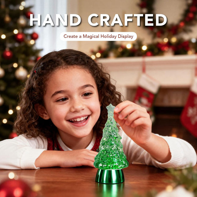 Christmas Mini Snow Globe Green Tree Lighted Water Lantern Xmas Decor Gift