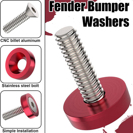 40PCS M6 Aluminum Engine Bay Dress Up Kit, Red Fender Bumper Bolts Washers