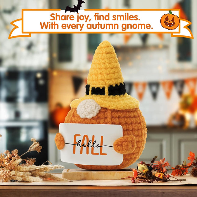 Crochet Pumpkin Gnome Plush – Elegant Fall, Harvest & Thanksgiving Home Desk Decor