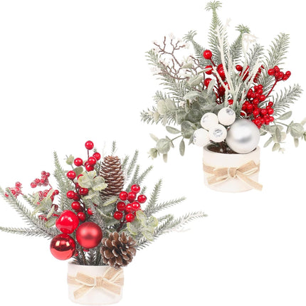 2PCS Small Christmas Trees – 11" Artificial Mini Potted Tabletop Christmas Decorations