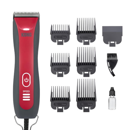 Dog Clipper Kit with LED, Stainless Steel Blade, 3 Speeds, 6 Combs, Red/Gray